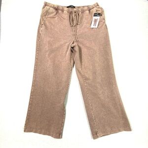 Stitch Star Pull On Wide Leg Pants Women's L Dusty Rose Ankle Length Stretch NWT